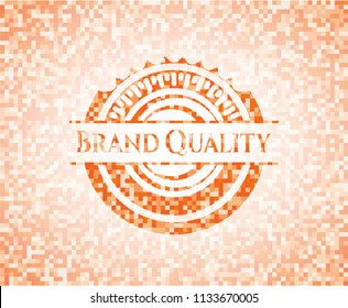 Brand Quality abstract emblem, orange mosaic background