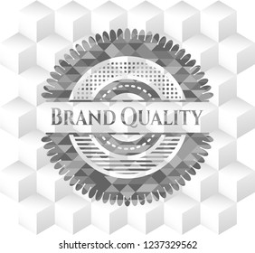 Brand Quality grey emblem. Retro with geometric cube white background