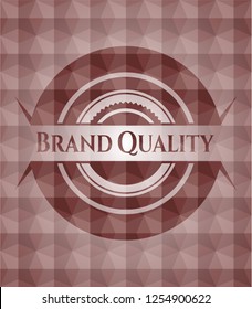 Brand Quality red emblem or badge with geometric pattern background. Seamless.