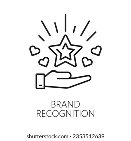 Brand recognition icon of SEM search engine marketing and content management, vector pictogram. Brand recognition symbol of rank star for web search engine advertising strategy and marketing goals