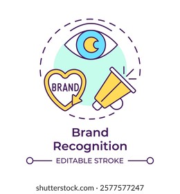 Brand recognition multi color concept icon. Advertising, promoting. Marketing strategy. Round shape line illustration. Abstract idea. Graphic design. Easy to use in infographic, presentation