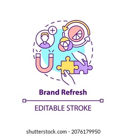 Brand Refresh Concept Icon. Brand Change Type Abstract Idea Thin Line Illustration. Redefining Product Identity. Rebranding Strategy. Vector Isolated Outline Color Drawing. Editable Stroke