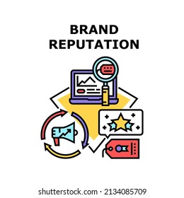 Concepto de icono del vector de reputación de marca. Servicio Profesional De La Empresa Y Calidad De Productos, Relaciones Con El Cliente Y Reputación De Marca. Ilustración de color de exploración de marcas registradas