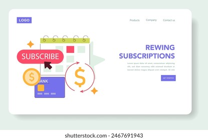 Brand Ritual concept. Customer engaging in subscription renewal process on a webpage interface. Commitment, checkout, and recurring payment cycle. Vector illustration.