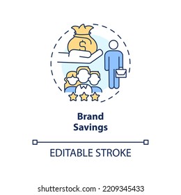 Brand Savings Concept Icon. Benchmark Employee Retention Rate. Employee Engagement Abstract Idea Thin Line Illustration. Isolated Outline Drawing. Editable Stroke. Arial, Myriad Pro-Bold Fonts Used