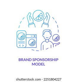 Brand sponsorship model blue gradient concept icon. Promoting products. Creator business model abstract idea thin line illustration. Isolated outline drawing. Myriad Pro-Bold font used