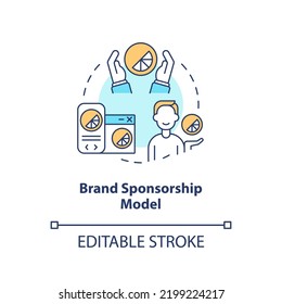 Brand Sponsorship Model Concept Icon. Promoting Products. Creator Business Model Abstract Idea Thin Line Illustration. Isolated Outline Drawing. Editable Stroke. Arial, Myriad Pro-Bold Fonts Used