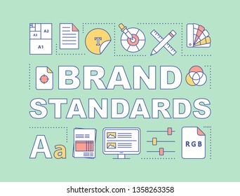 Brand Standards Word Concepts Banner. Corporate Style. Templates For Marketing Materials. Presentation, Website. Isolated Lettering Typography Idea, Linear Icons. Vector Outline Illustration