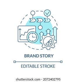Brand Story Blue Concept Icon. Narrative Advertising For Company. Business Narrative. Brand Planning Abstract Idea Thin Line Illustration. Vector Isolated Outline Color Drawing. Editable Stroke