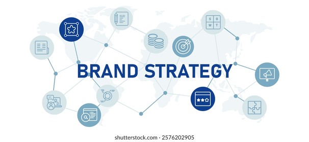 Brand Strategy icon set social advertisement customer satisfaction product branding development data analysis management design outline collection