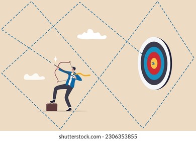 Brand strategy, tactic or planning to reach goal or achieve target, challenge or professional skill to win business competition, marketing target or objective concept, businessman plan to hit target.