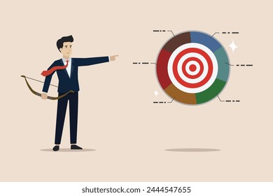 Brand strategy, tactic to reach goal target, challenge or professional skill to win business competition, marketing target concept, businessman plan to hit target.