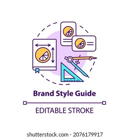 Brand Style Guide Concept Icon. Business Branding Service Abstract Idea Thin Line Illustration. Rulebook For Successful Company Branding. Vector Isolated Outline Color Drawing. Editable Stroke