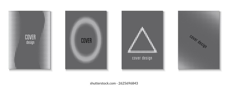 Brand Template Set. Modern Tech With Simple Shapes. Dynamic Elements In 2d Presentation. 1980 White And Black  Flyer. Greyscale Business Cover. Dots Texture. Grey Brand Template