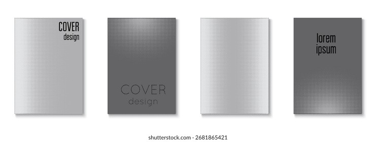 Conjunto de textura de marca. Plantilla de la Ola Gris. Concepto Futuro En Mínimo Diseño. Invitación Plana Con Marco Geométrico. Escala De Gris De Negocios Y Volante Blanco. Cartel de 1980. Textura de marca negra