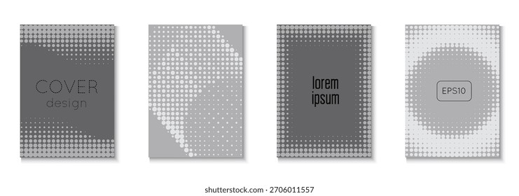Brand Texture Set. Modern Tech With Simple Shapes. Linear Frame With Geometric Design. Grey Dots Poster. Graphic Pattern. Business Greyscale And White  Flyer. Black Brand Texture