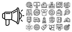 Symbol Für Markenprojekt Festgelegt. Rahmenset Für Markenprojekt-Vektorsymbole Für Webdesign Einzeln Auf Weißem Hintergrund