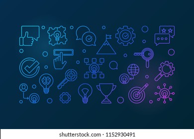 Brand vector bright horizontal banner or illustration in thin line style on dark background