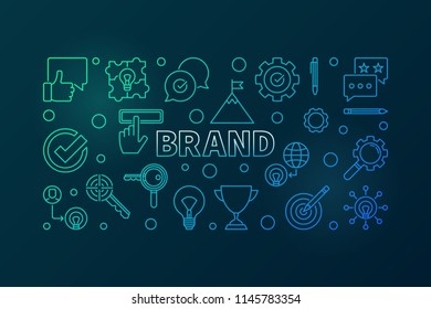 Brand vector colored horizontal banner or illustration in thin line style on dark background