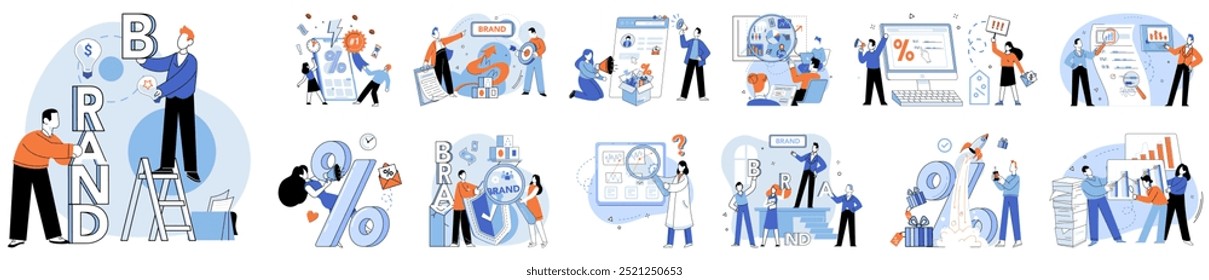 Brand vector illustration. Strategy, architects blueprint, designs foundation for resilient brand structure Marketing, herald, amplifies brands voice, reaching hearts far and wide Business, ecosystem