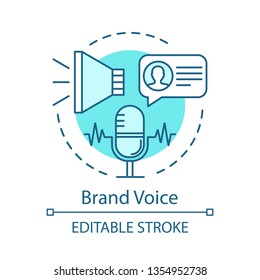 Brand Voice Concept Icon. Branding Idea Thin Line Illustration. Company Brand Reflection. Corporate Image. Written Communication And Visual Imagery. Vector Isolated Outline Drawing. Editable Stroke 