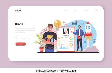 Brand web banner or landing page. Marketing strategy and unique design of a company or product. Brand recognition and identity building. Isolated flat vector illustration