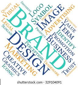 Brand word cloud on a white background. 