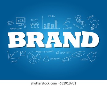 Brand word on light blue background. Vector illustration.