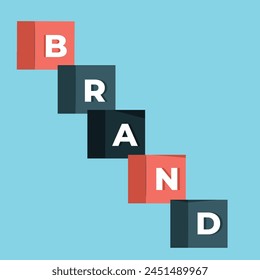 Brand Word Sign. BRAND identity building and digital marketing strategy concept. Word BRAND alphabets word with copy
space. Brand trust concept for products,company, logo design and company strategy.