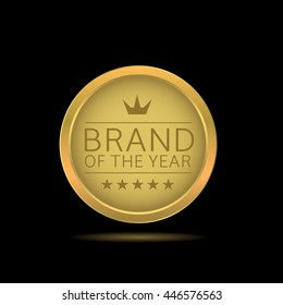 Brand of the year label. Golden business badge. Golden award