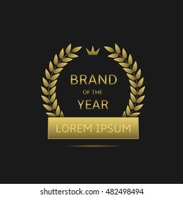 Brand of the year label with place for simple text. Golden business award