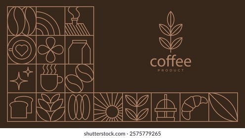 Brandding packaging design, coffee product pattern background, geometric coffee design element