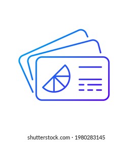 Branded business card gradient linear vector icon. Cards bearing business information about company. Thin line color symbols. Modern style pictogram. Vector isolated outline drawing