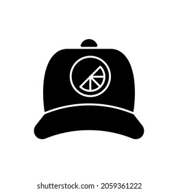 Branded cap black glyph icon. Stylish soft and flat headgear. Creating unique accessories for everyday usage. Modern looking clothes. Silhouette symbol on white space. Vector isolated illustration