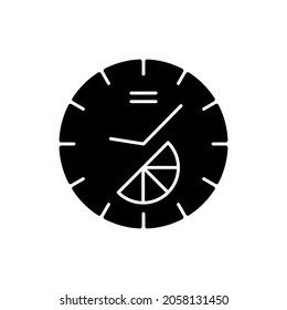 Branded clock black glyph icon. Modern designed house decor. Make home look stylish and modern. Designing interior items and styles. Silhouette symbol on white space. Vector isolated illustration