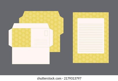 Branded envelope and letter design, cutout template, 	biomorphic sketch
