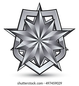 Branded gray geometric symbol, stylized silver star, best for use in web and graphic design, corporate vector silvery icon isolated on white background.