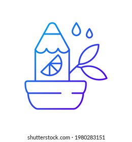 Branded growing pencil gradient linear vector icon. Eco designed office accessories. Modern styled equipment. Thin line color symbols. Modern style pictogram. Vector isolated outline drawing