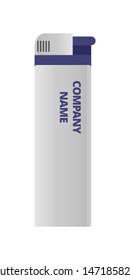 Branded lighter realistic vector illustration. Company product, gift shop item. Corporate identity, business merchandise. Smoking attribute, smoker accessory. Small gas fueled object, souvenir