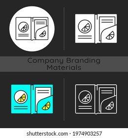 Branded paper folder dark theme icon. Stylish folder that holds papers and money together. Uniquely designed accessories. Linear white, simple glyph and RGB color styles. Isolated vector illustrations