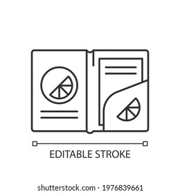 Branded paper folder linear icon. Stylish folder that holds papers and money together. Thin line customizable illustration. Contour symbol. Vector isolated outline drawing. Editable stroke