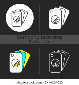Branded phone case dark theme icon. Special phone protection accessories. Uniquely created item to look fashionable. Linear white, simple glyph and RGB color styles. Isolated vector illustrations