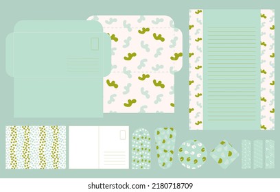 Branded postal set, envelope and letter design, cutout template, 	smooth freeform
