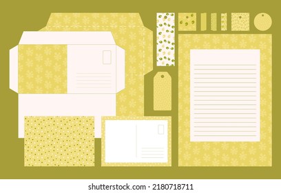 Juego postal de marca, diseño de sobre y carta, plantilla de corte, 	figuras elegantes
