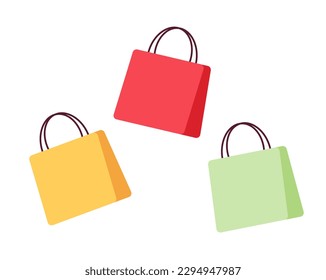 Branded retail shopping bags semi flat colour vector objects. Packaging for gift, clothes. Editable cartoon clip art icons on white. Simple spot illustration for web graphic design and animation