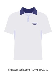 Branded t shirt, clothes flat vector illustration. Company product, gift shop item. Corporate identity, business merchandise. Employee uniform, short sleeve, polo shirt. Unisex apparel, garments