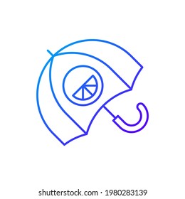 Branded umbrella gradient linear vector icon. Stylish rain protection. Designer creating modern styled accessories. Thin line color symbols. Modern style pictogram. Vector isolated outline drawing