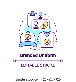 Branded Uniform Concept Icon. Corporate Branding Material Abstract Idea Thin Line Illustration. Personalized Clothing For Employees And Staff. Vector Isolated Outline Color Drawing. Editable Stroke