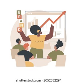 Branded workshop abstract concept vector illustration. Branded presentation, workshop organized by brand, marketing promo event, product placement, quality demonstration abstract metaphor.