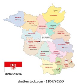 brandenburg administrative and political vector map with flag, germany